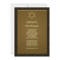 Black Gold Star of David Bar Mitzvah Custom Announcements