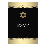 Black Gold Star of David Bar Mitzvah RSVP Personalized Invites