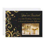 Black & Gold Swirl 5x7 Custom 50th Birthday Party Announcement