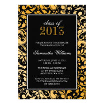 Black Gold Swirl Damask Graduation Announcement invitations