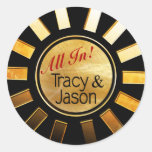 Black & Gold Vegas Newlyweds Casino Chip Round Stickers