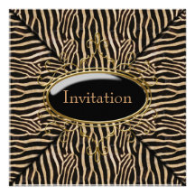 Black Gold Zebra Party Personalized Invitations