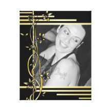 Black golden floral border portrait wrapped canvas canvas prints
