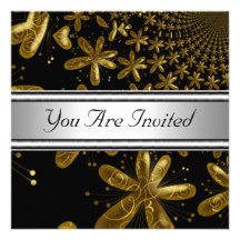 Black Golden Flowers Birthday Party Gold Black Personalized Invitation
