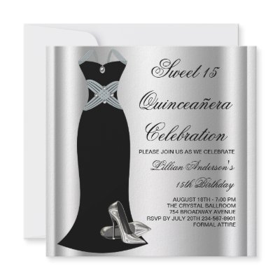 Black Gown High Heel Shoes Sweet 15 Quinceanera Custom Invitations by InvitationCentral