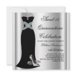 Black Gown High Heel Shoes Sweet 15 Quinceanera invitations