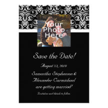 Black Grand Insignia Monogram Photo Save the Date Personalized Invitation