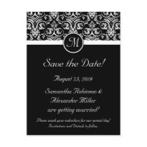Black Grand Insignia Monogram Save the Date Post Cards