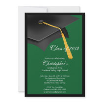 Black Green Grad Cap Graduation Party Invitation