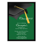 Black Green Grad Cap Graduation Party Invitation invitations