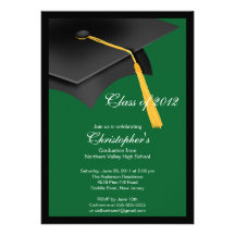 Black Green Grad Cap Graduation Party Invitation