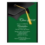 Black Green Grad Cap Graduation Party Invitation Post Cards