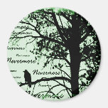 Black Green & White Nevermore Raven Silhouette Fridge Magnet