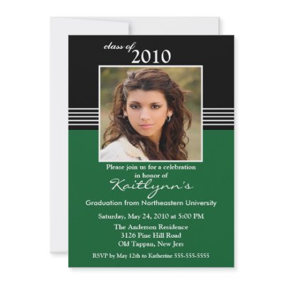 Black, Green & White Photo Graduation Invitation by celebrateitinvites