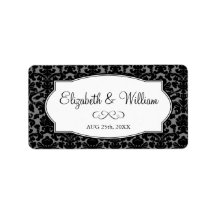 Black grey elegant damask border wedding favour ta address label