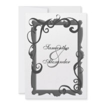 Black/Grey White Swirl Frame Wedding Invitations