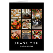 Black grid collage 9 photos memories thank you greeting card