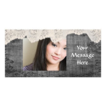 black grunge and cream lace personalize photo card template