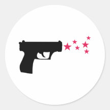 black gun star pistol stars round sticker