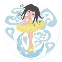Black Hair Ballerina Tshirts and Gifts Round Stickers