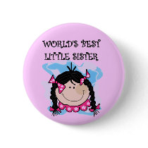 Black Hair Best Little Sister Tshirts and Gifts Pinback Button