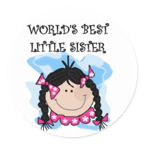 Black Hair Best Little Sister Tshirts and Gifts Round Sticker