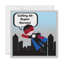 Black Hair Boy Super Hero Birthday Invitation