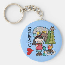 Black Hair Girl I Love Camping Keychains
