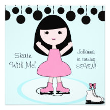 Black Hair Girl Ice Skating Party Invitations