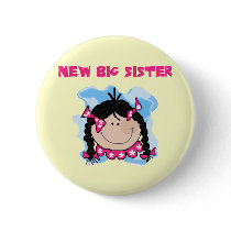 Black Hair New Big Sister  Tshirts and Gifts Button