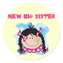 Black Hair New Big Sister  Tshirts and Gifts Round Stickers