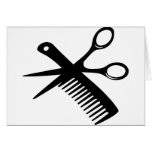 black hairdresser comb scissors greeting cards