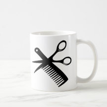 black hairdresser comb scissors coffee mugs