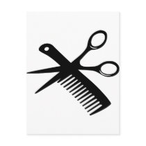 black hairdresser comb scissors post card