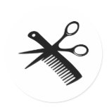 black hairdresser comb scissors stickers