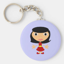Black Haired Girl With Red Shoes Button Key Chain