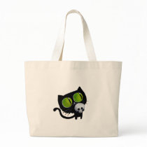 Black Halloween Cat with Skull Canvas Bag