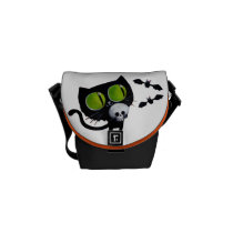 Black Halloween Cat with Skull messenger bags