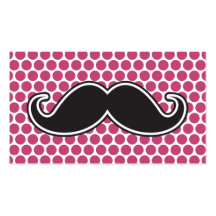 Black handlebar moustache fuchsia polka dot patter business card