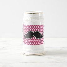 Black handlebar moustache fuchsia polka dot patter mug