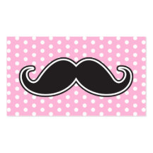 Black handlebar moustache on girly pink polka dots business card