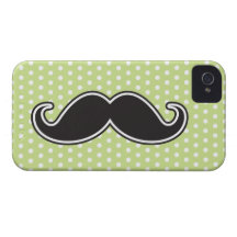 Black handlebar moustache on lime green polka dots Case-Mate iPhone 4 case