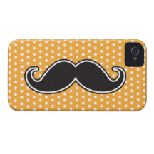 Black handlebar moustache on orange polka dots iPhone 4 case