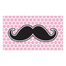 Black handlebar moustache on pink polka dot patter business card templates