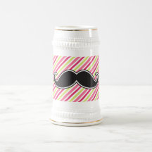 Black handlebar moustache pink lime green stripes coffee mugs