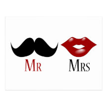 Black Handlebar Mustache Mr and Mrs Post Cards