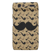 Black Handlebar Mustache on Pipe Pattern Droid RAZR Covers