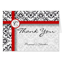 Black Heart Damask SideBorders Thank You Card