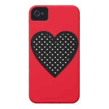 Black Heart Polka Dots on Red Background iPhone 4 Case-Mate Cases