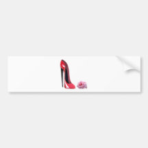 Black heel red stiletto shoe and rose bumper sticker
